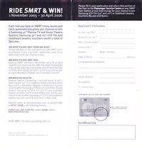 Ride SMRT & Win! - 1 Nov 2005 - 30 Apr 2006 (Back)
