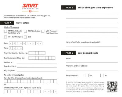 SMRT Buses Miscellaneous Brochures: Feedback Forms - SgWiki